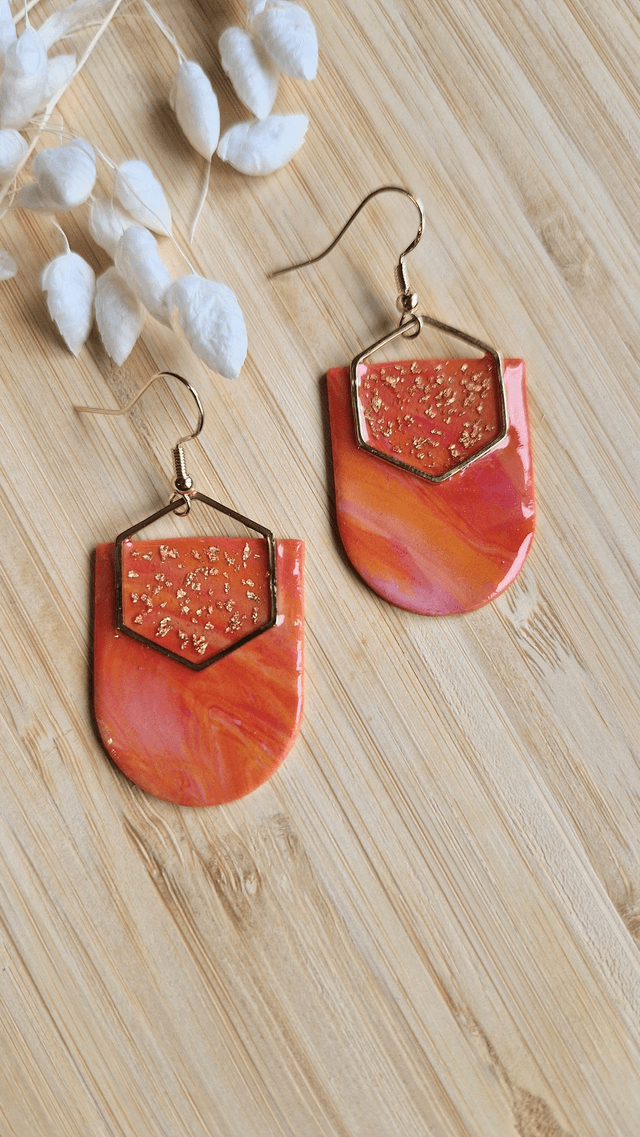 Douce Mandarine - Boucles d'oreilles en pâte polymère et résine. 