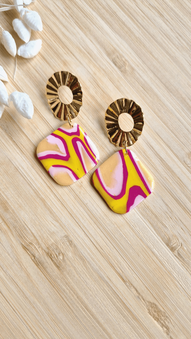 Pop'Art - Boucles d'oreilles en pâte polymère et résine.