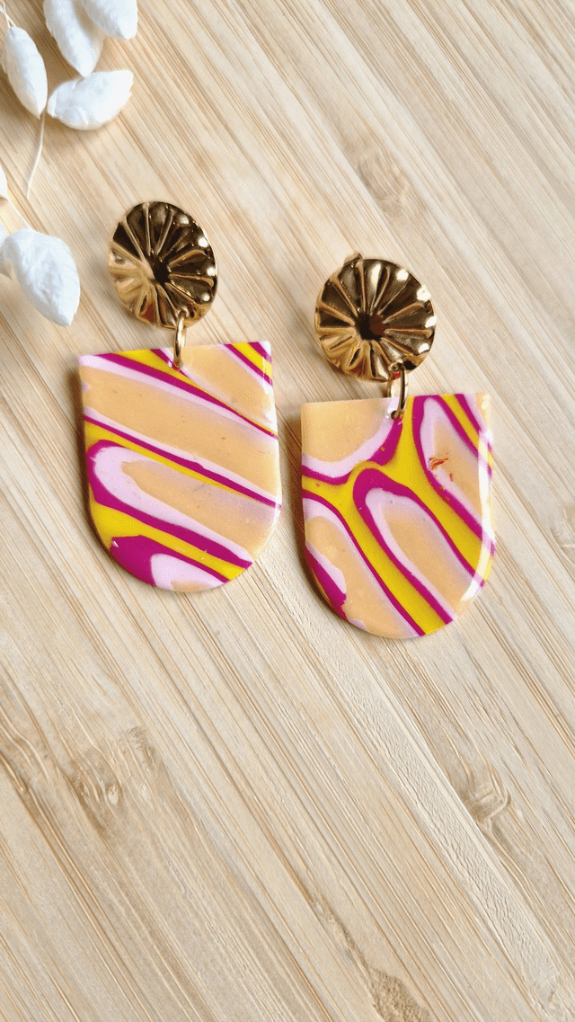 Pop'Art - Boucles d'oreilles en pâte polymère et résine.
