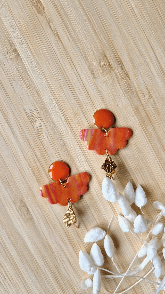 Douce Mandarine - Boucles d'oreilles en pâte polymère et résine. 