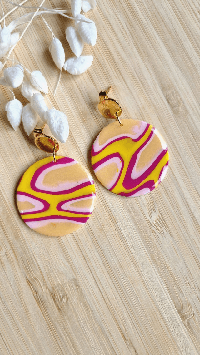 Pop'Art - Boucles d'oreilles en pâte polymère et résine.