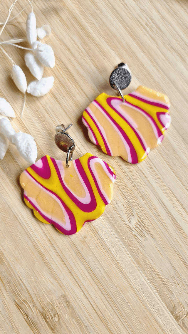 Pop'Art - Boucles d'oreilles en pâte polymère et résine.