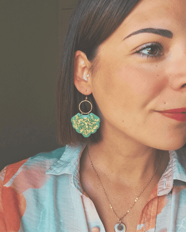 Calypso - Boucles d'oreilles en pâte polymère et résine. 