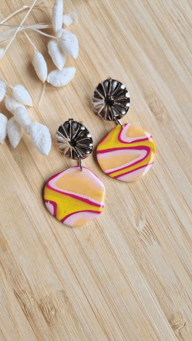 Pop'Art - Boucles d'oreilles en pâte polymère et résine.