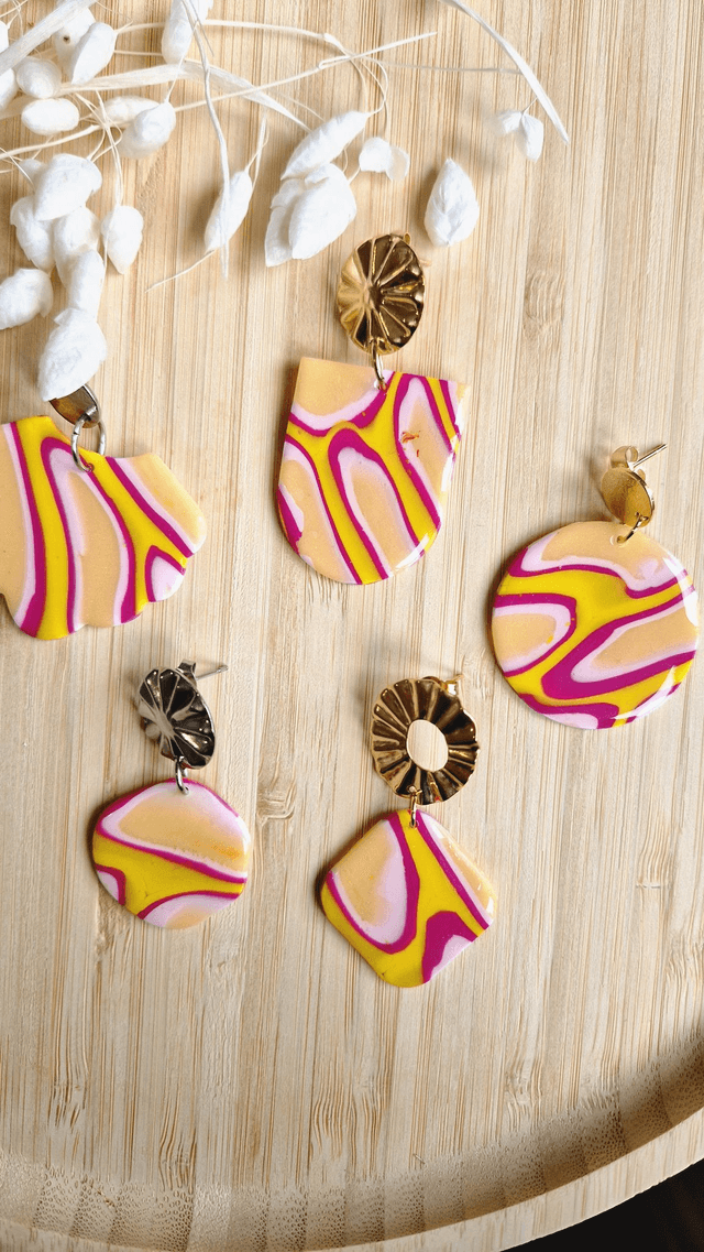 Pop&#039;Art - Boucles d&#039;oreilles en pâte polymère et résine.