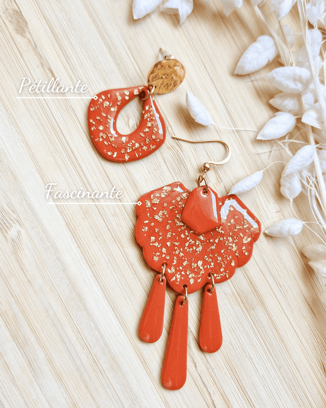 Soleil d’Argile - Boucles d&#039;oreilles en pâte polymère et résine. 